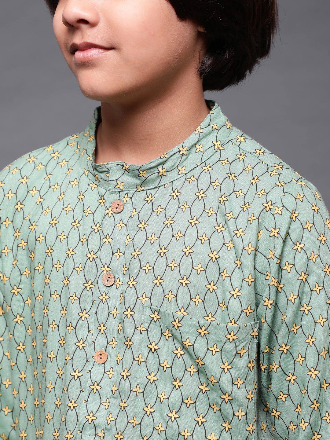 Green Printed Long Kurta - Elganza