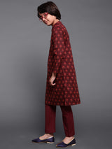 Maroon Floral Print Kurta With Pyjama - Elganza