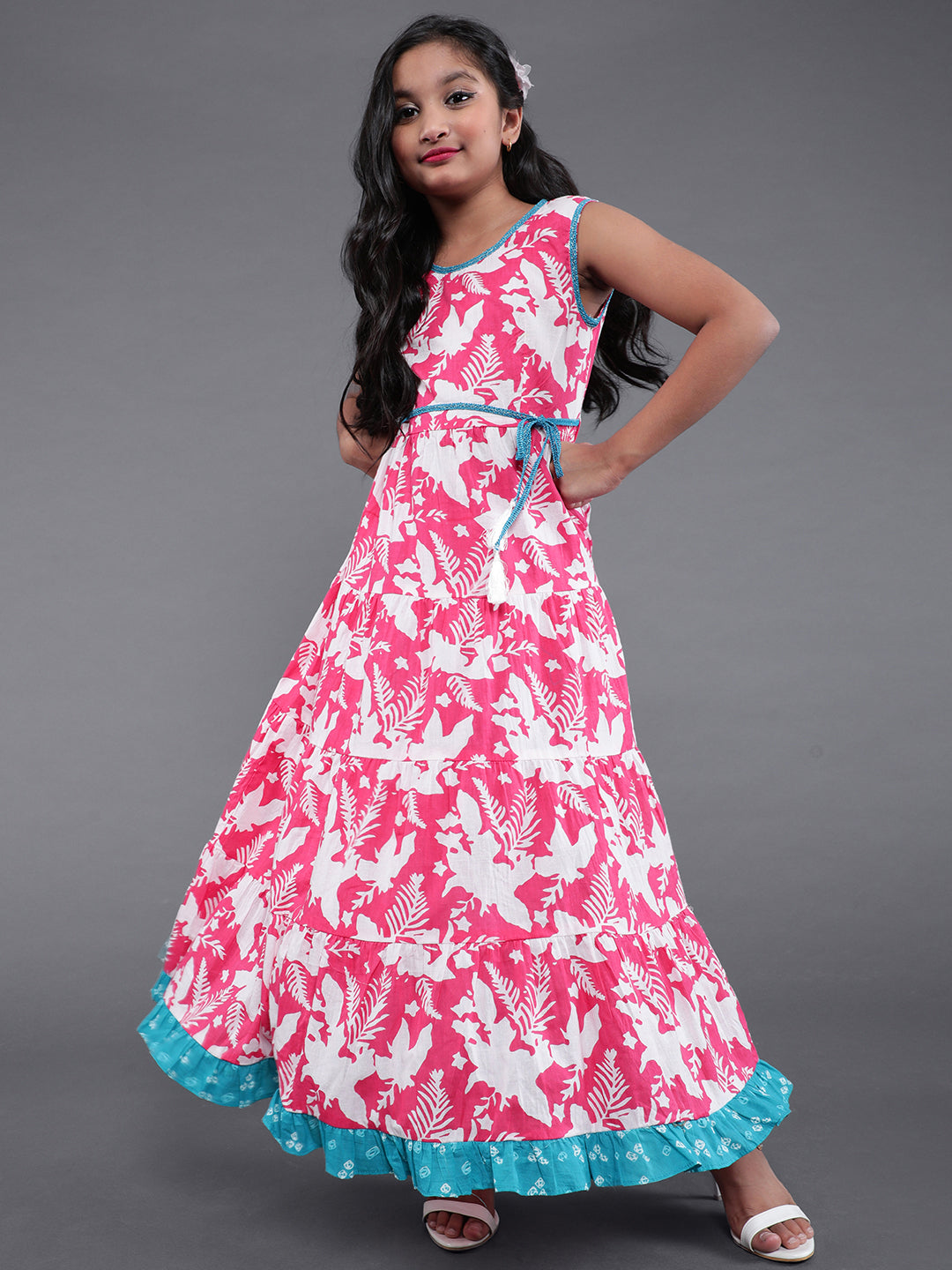 Pink Floral Print Fit And Flare Dress