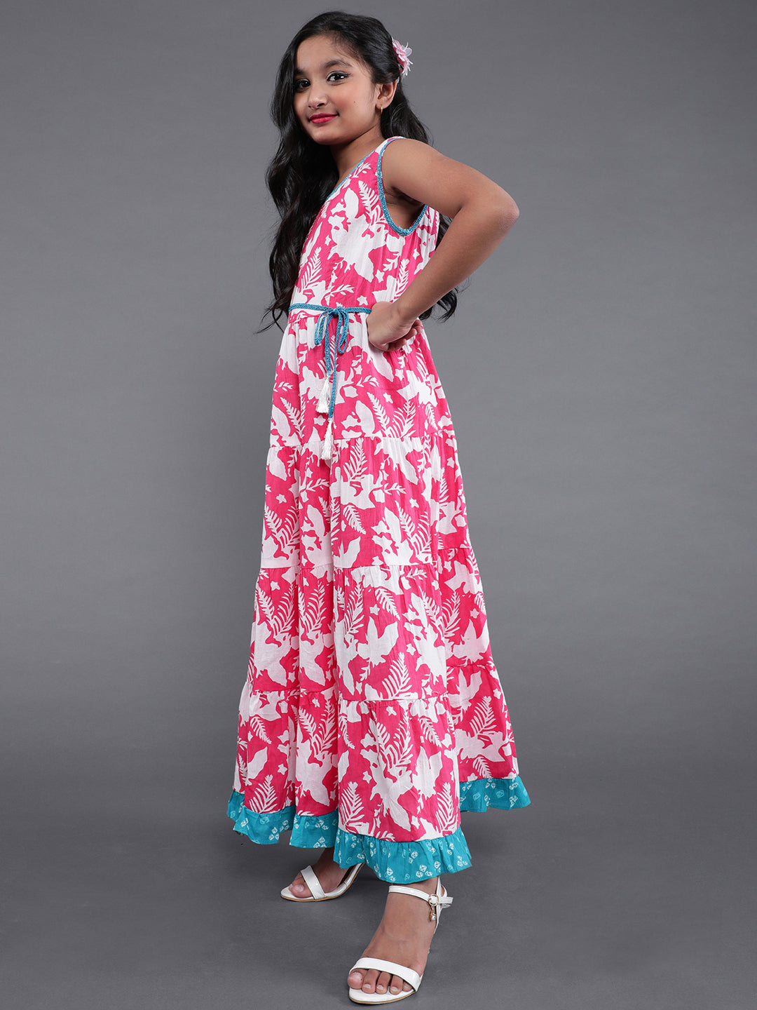 Pink Floral Print Fit And Flare Dress