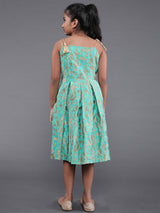Green Brocade Floral Pattern Dress - Elganza