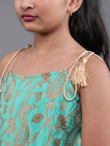 Green Brocade Floral Pattern Dress - Elganza