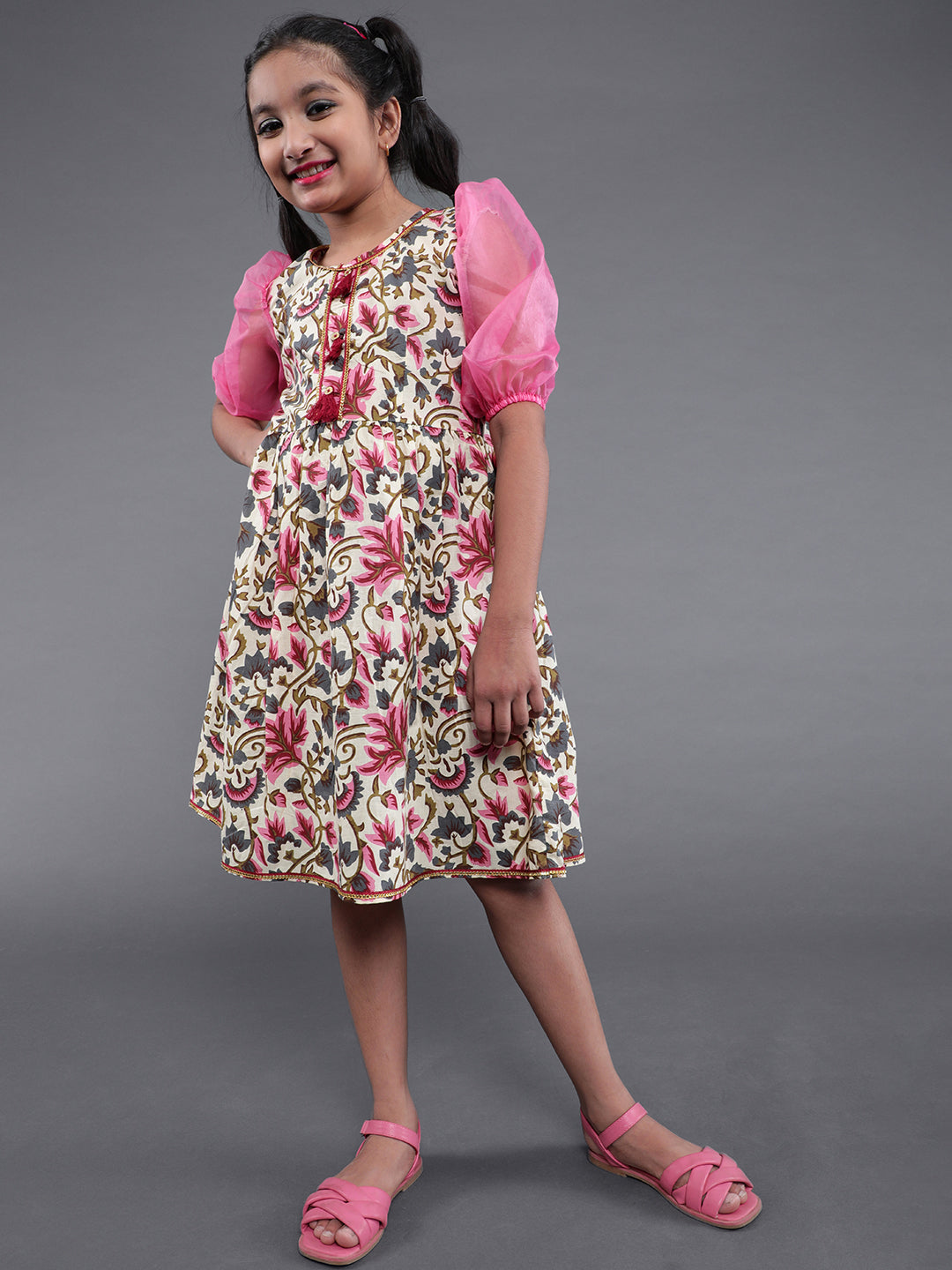Cream Floral Print Dress