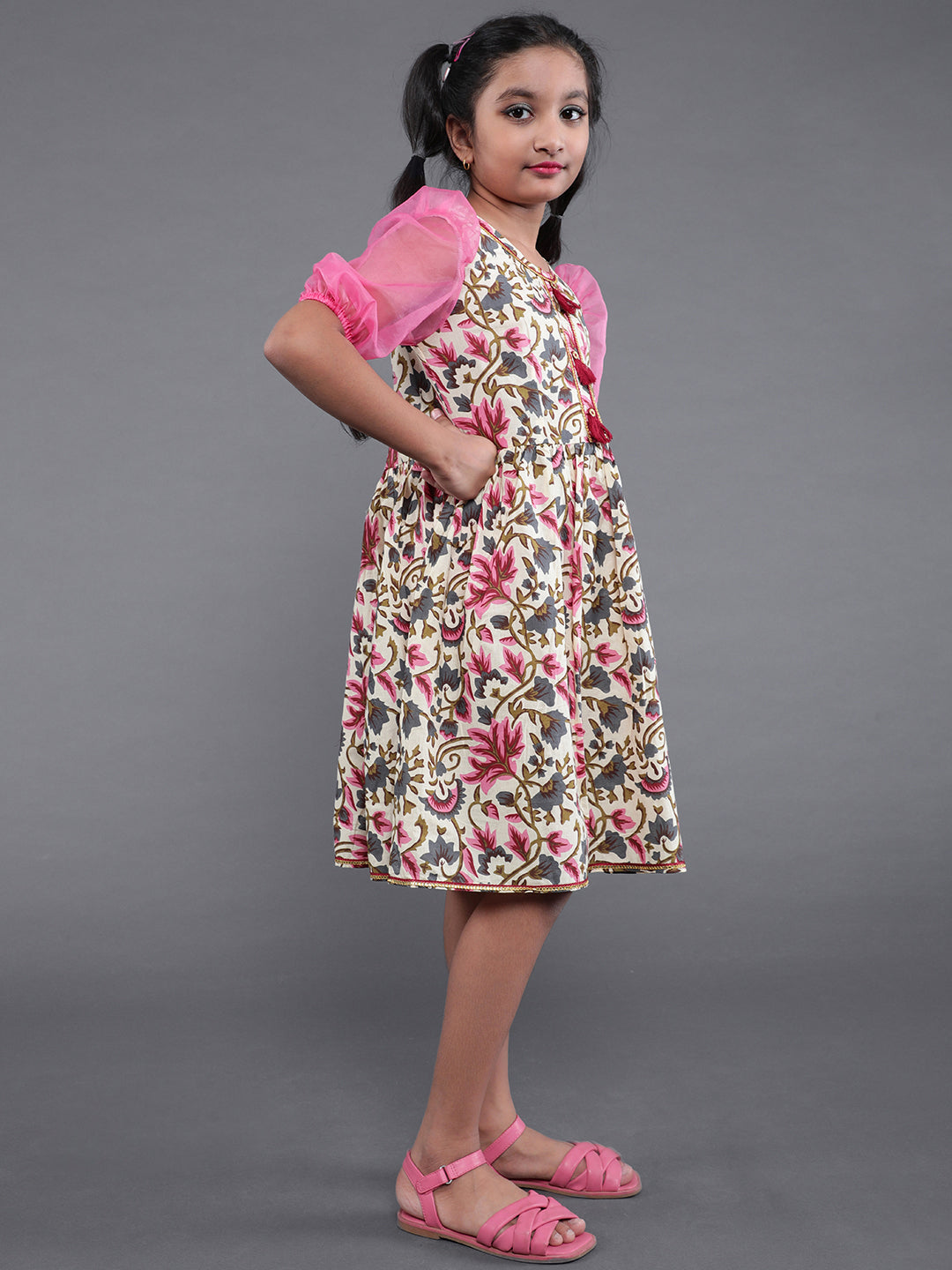 Cream Floral Print Dress