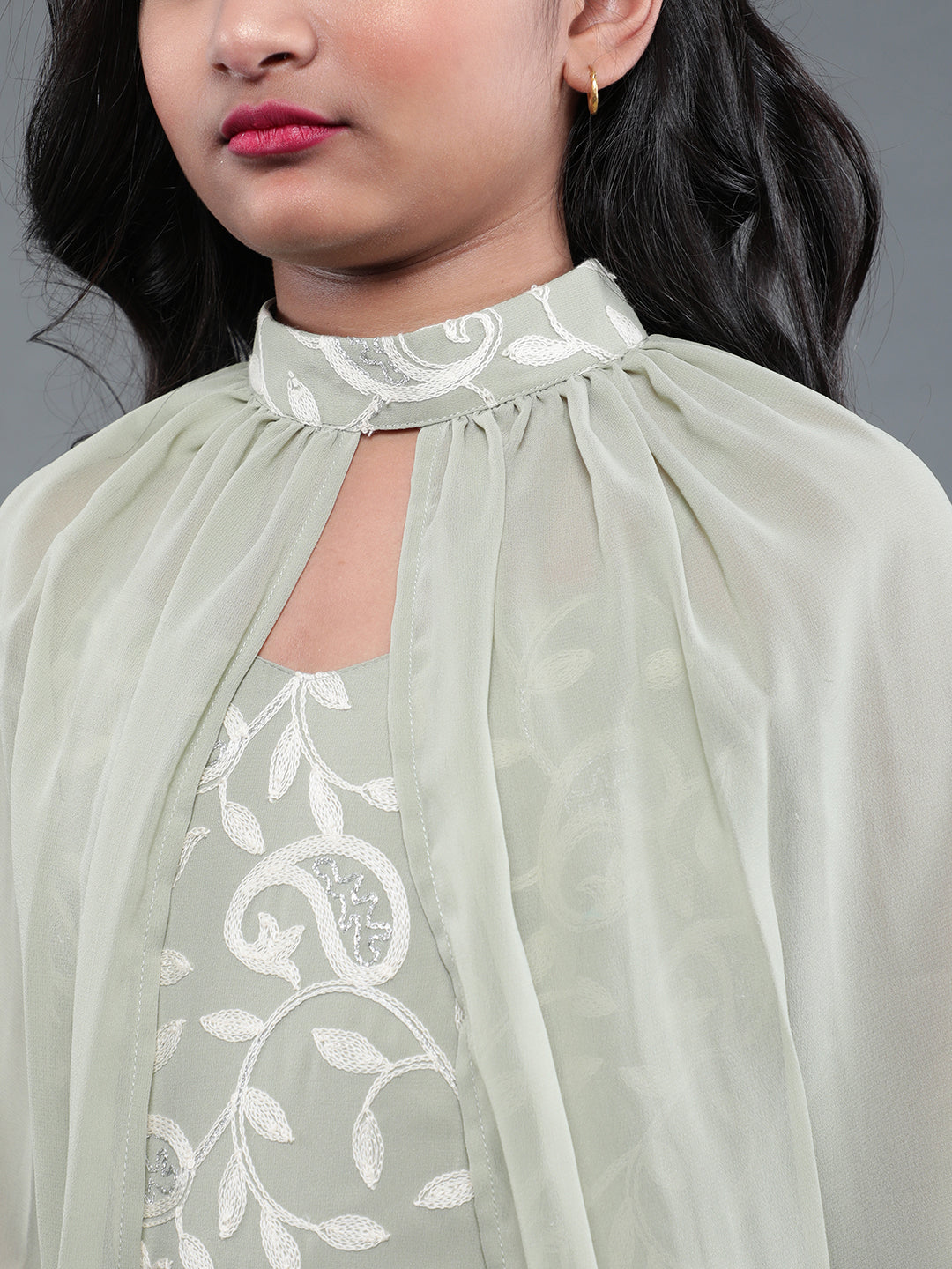 Green Embroidered Gown Dress - Elganza