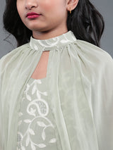 Green Embroidered Gown Dress - Elganza