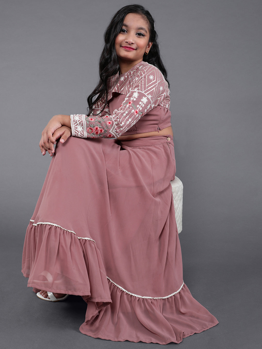 Mauve Lehenga Choli With Embroidered Jacket - Elganza