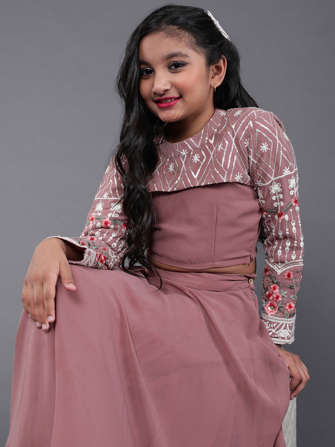 Mauve Lehenga Choli With Embroidered Jacket - Elganza