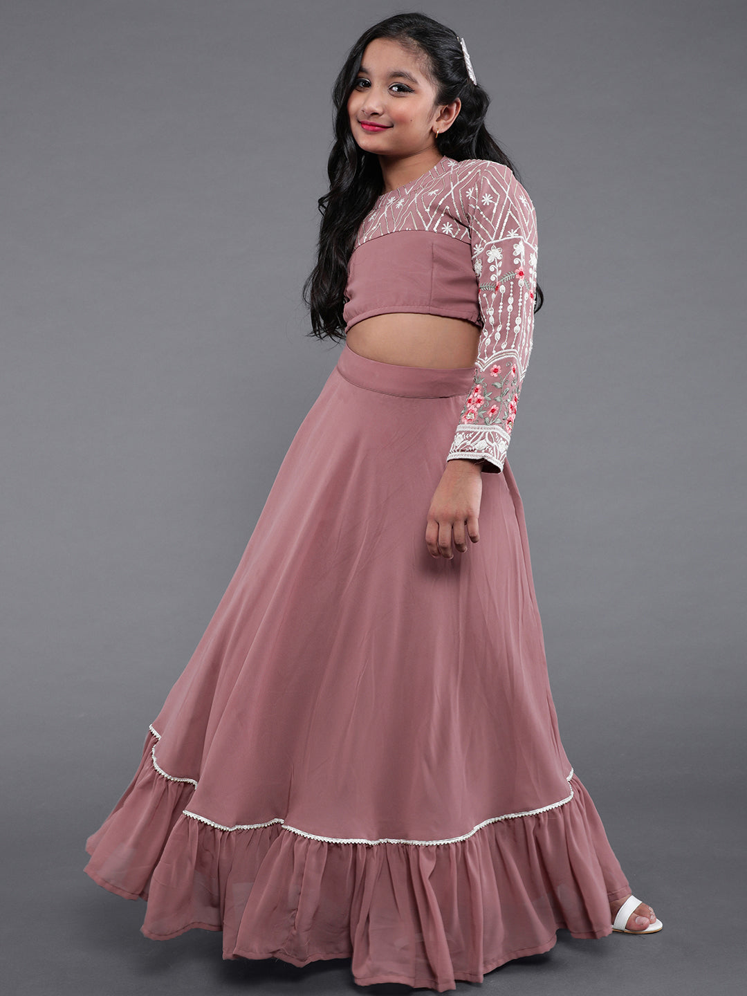 Mauve Lehenga Choli With Embroidered Jacket - Elganza