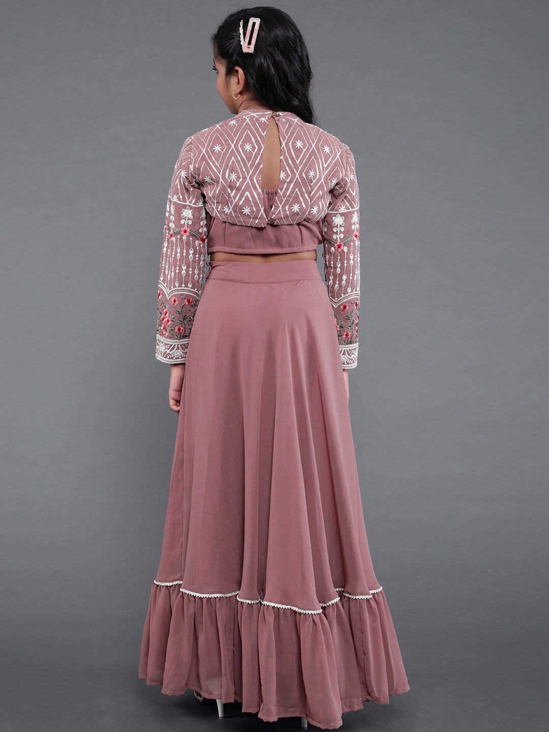 Mauve Lehenga Choli With Embroidered Jacket - Elganza