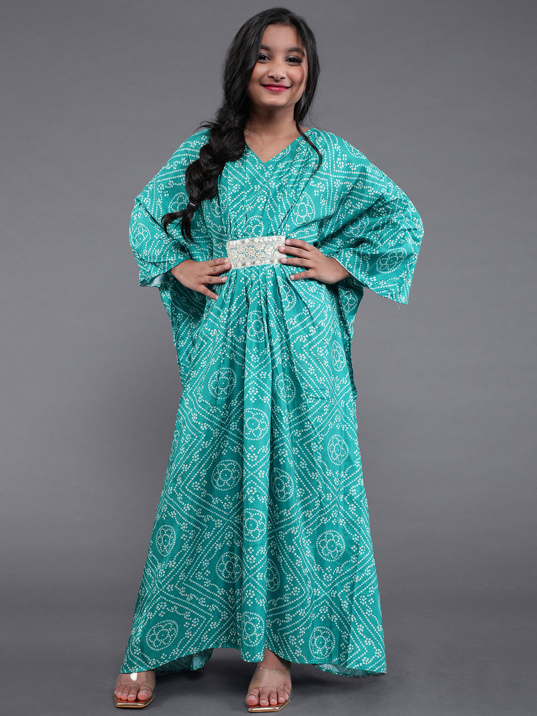 Green Bandhani Print Dress
