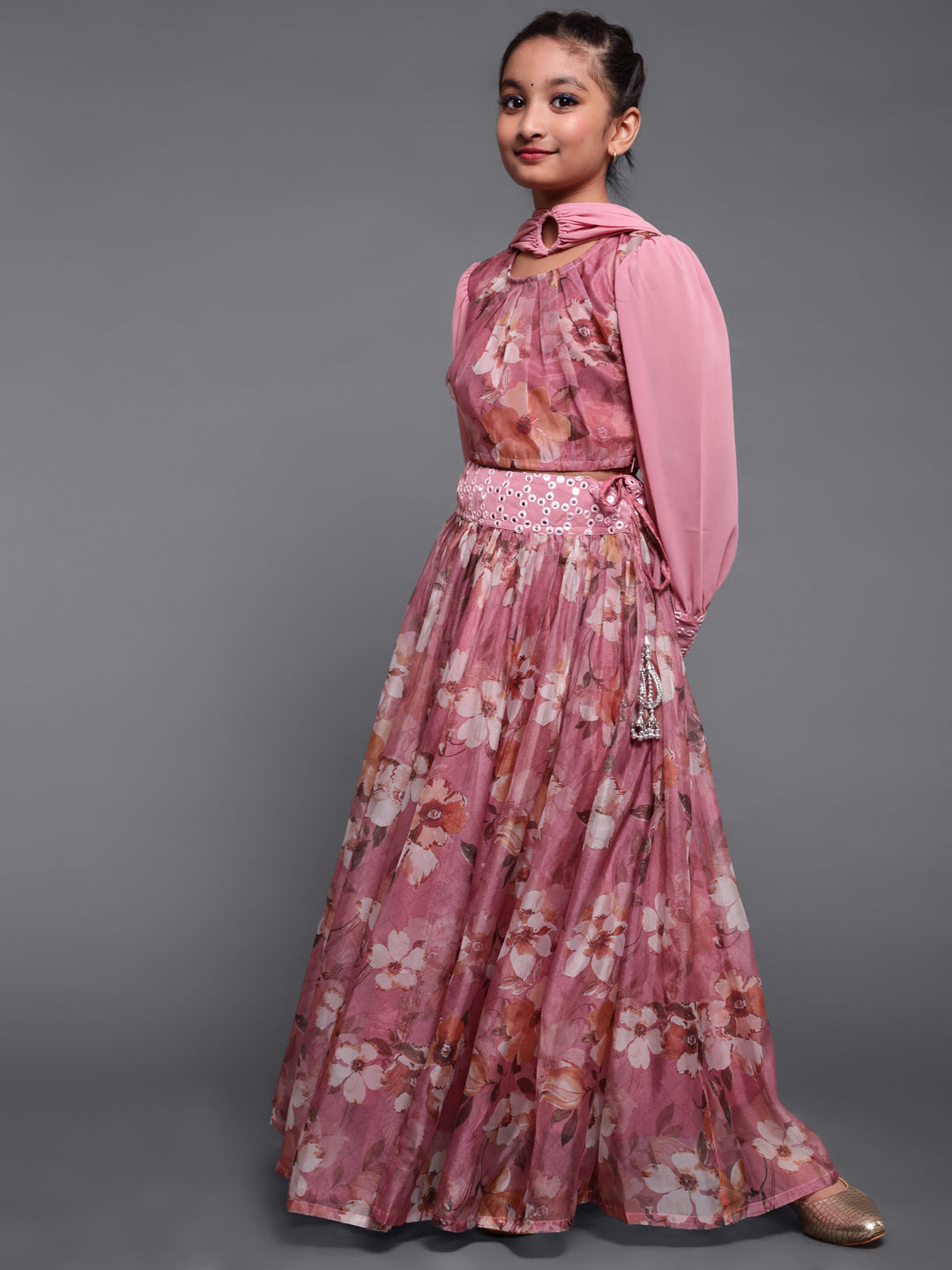 Mauve Floral Printed Lehenga Choli With Dupatta - Elganza