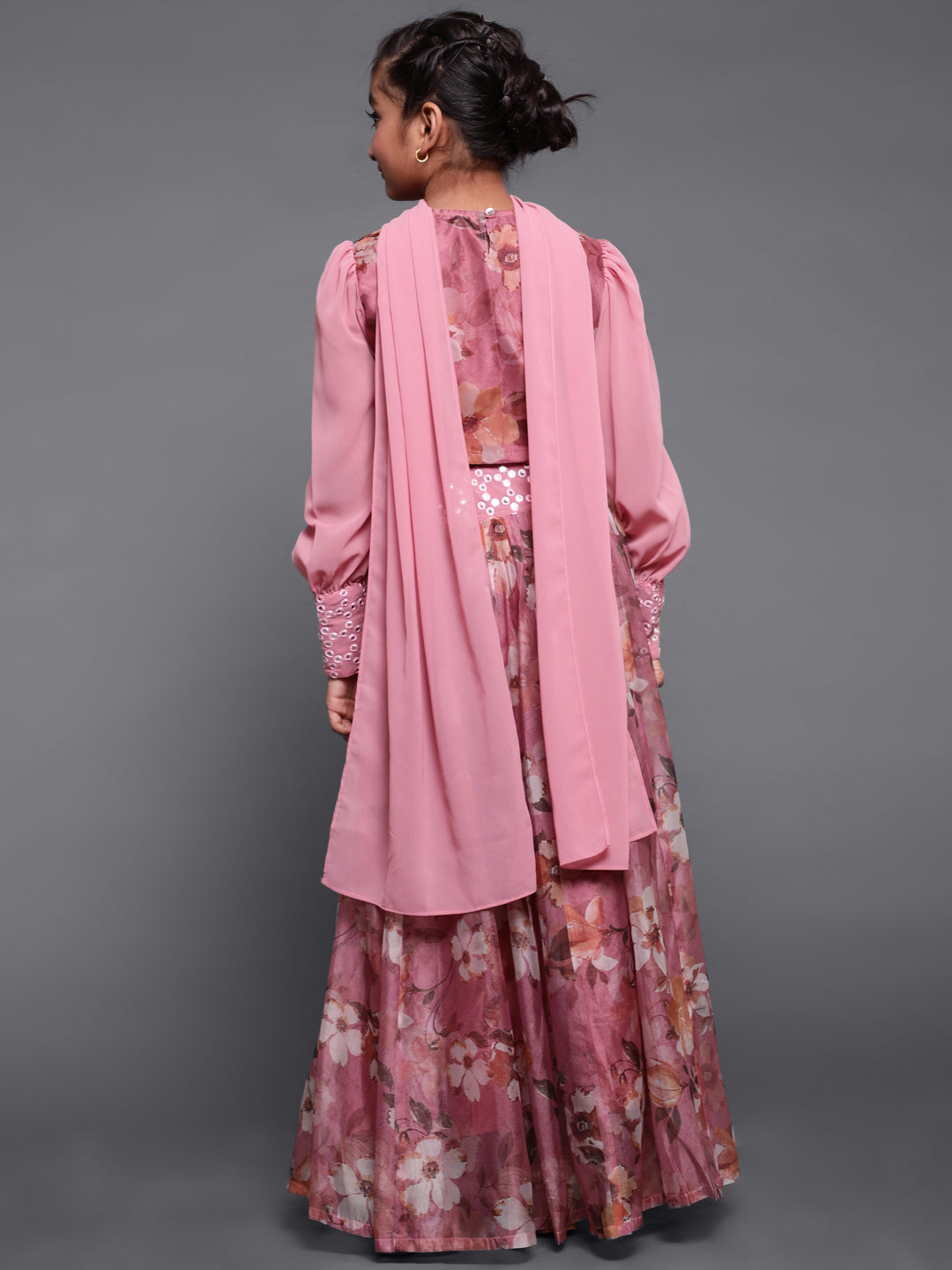Mauve Floral Printed Lehenga Choli With Dupatta - Elganza