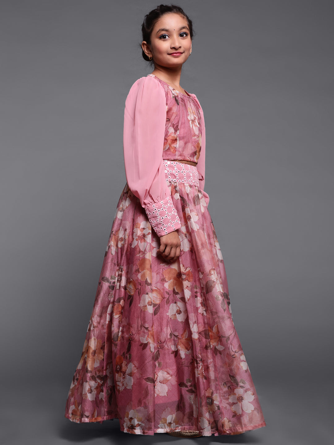 Mauve Floral Printed Lehenga Choli With Dupatta - Elganza