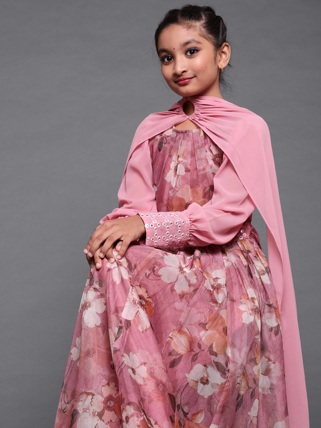 Mauve Floral Printed Lehenga Choli With Dupatta - Elganza