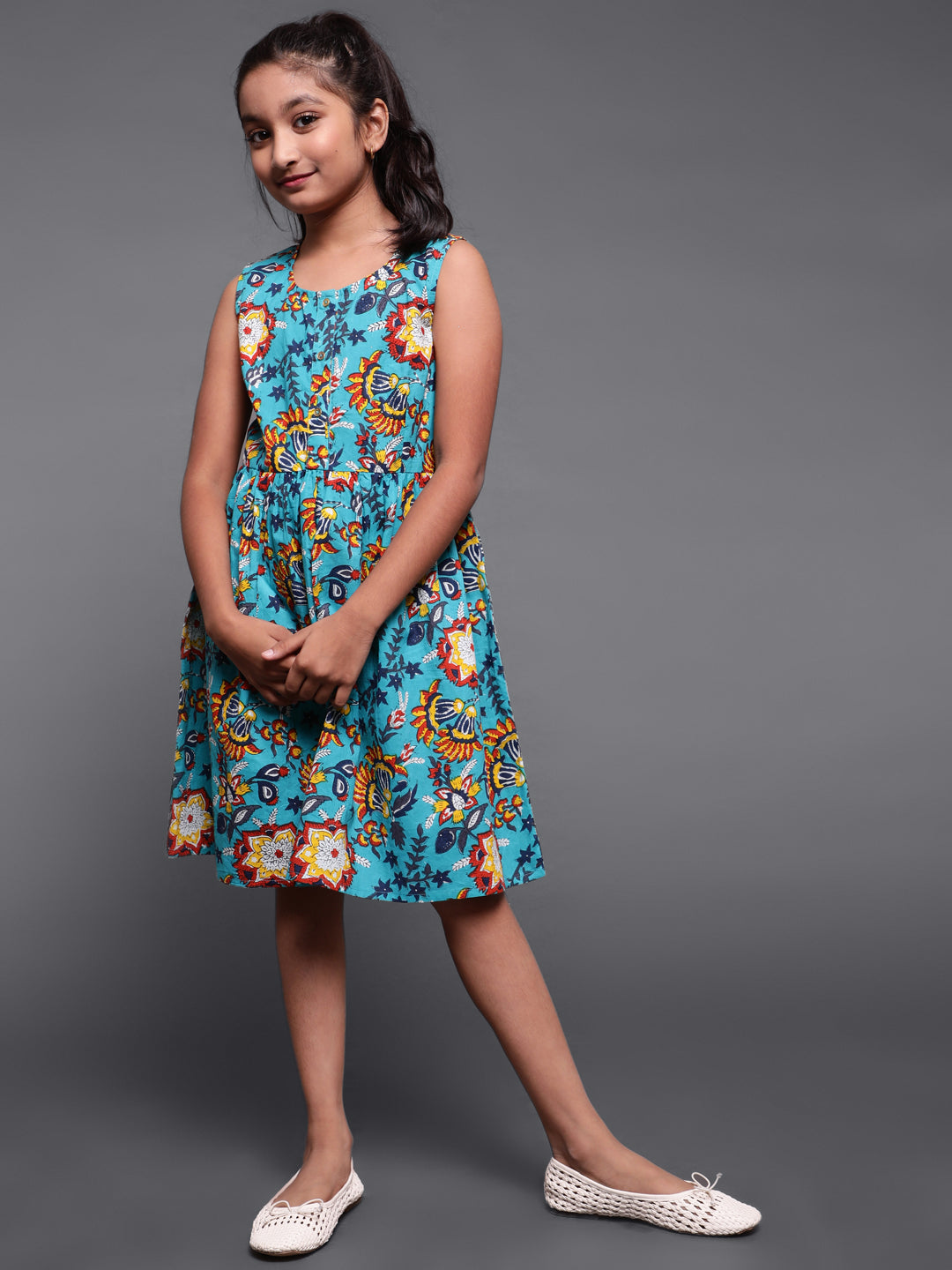 Blue Floral Printed Short Dress - Elganza