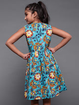 Blue Floral Printed Short Dress - Elganza