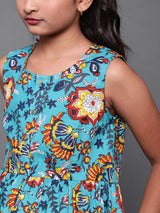 Blue Floral Printed Short Dress - Elganza