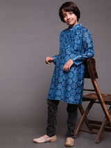 Royal Blue Digital Print Long Kurta - Elganza