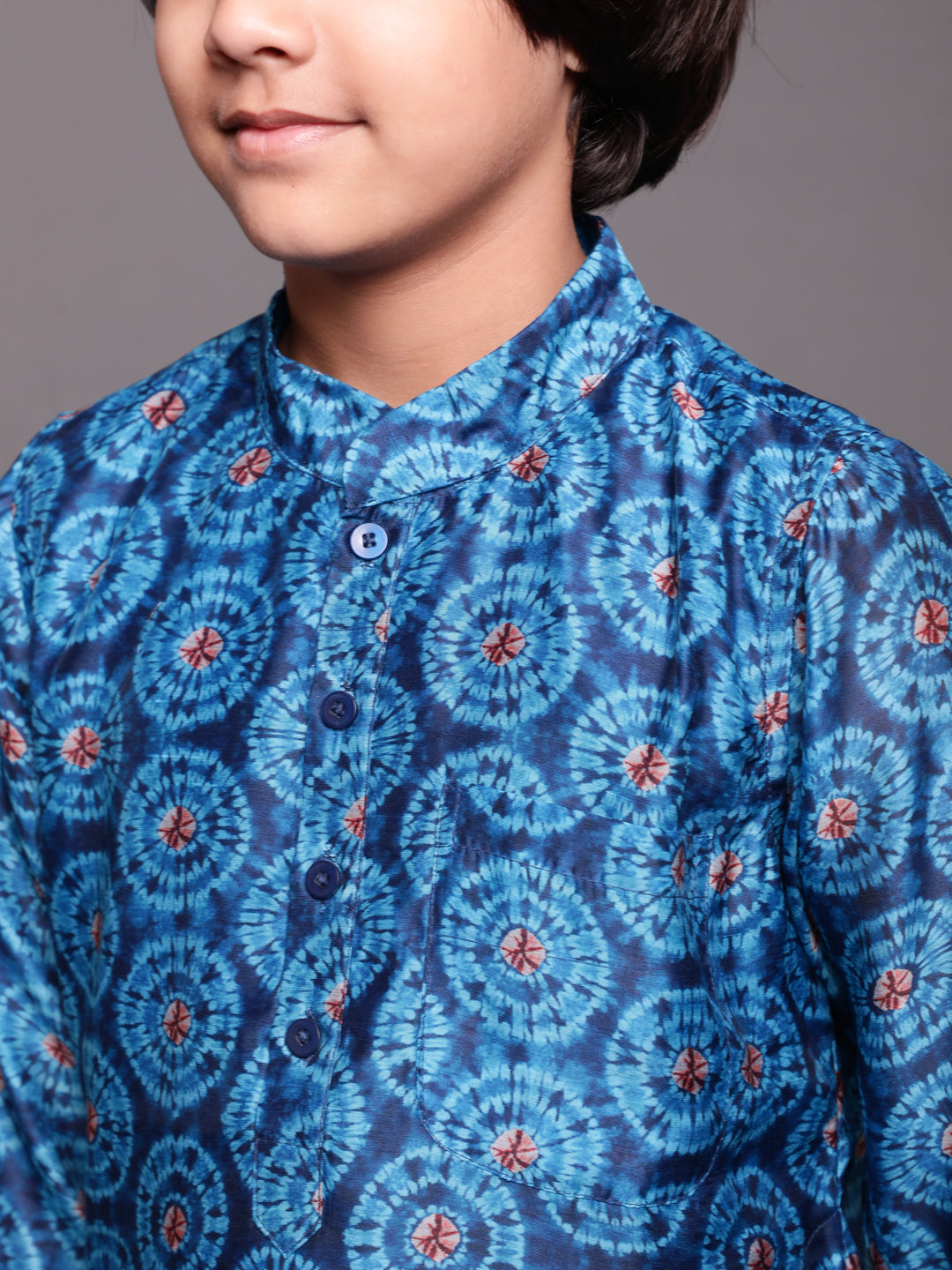 Royal Blue Digital Print Long Kurta - Elganza