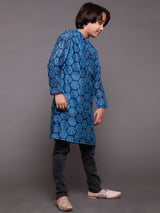 Royal Blue Digital Print Long Kurta - Elganza