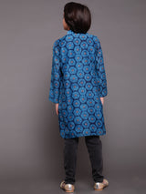 Royal Blue Digital Print Long Kurta - Elganza