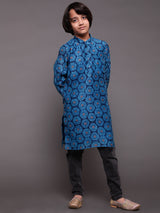 Royal Blue Digital Print Long Kurta - Elganza