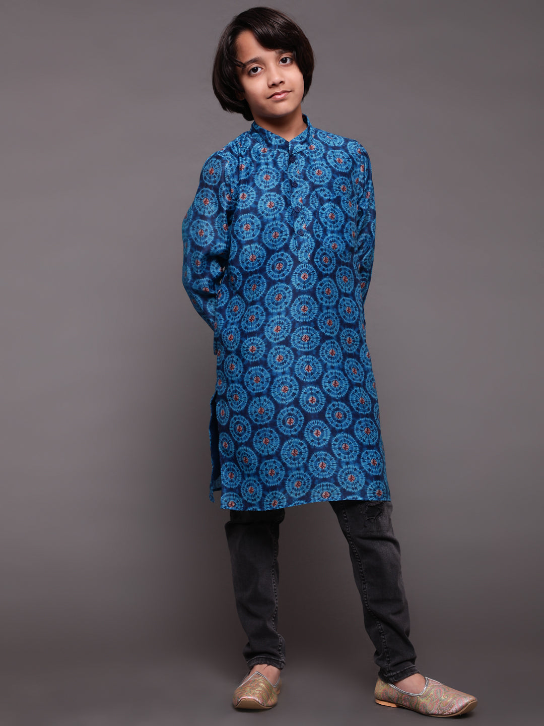 Royal Blue Digital Print Long Kurta - Elganza