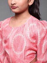 Peach Bandhani Printed Cut-Out Skater Dress