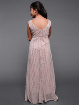 Rose Gold Embellished Flared Maxi Dress - Elganza