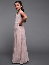 Rose Gold Embellished Flared Maxi Dress - Elganza