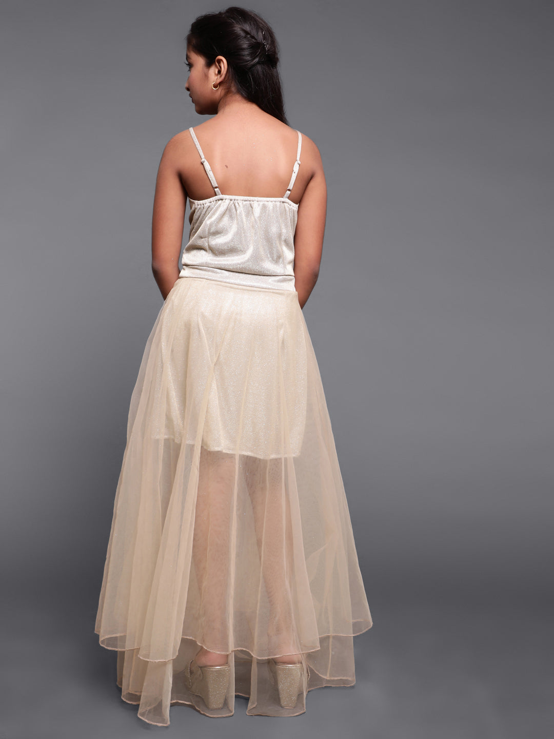 Silver Embellished Flared Maxi Dress