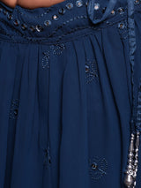 Blue Mirror Work Lehenga Choli With Dupatta Set - Elganza