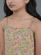 Mustard & Grey Floral Print Kurta With Balloon Palazzo
