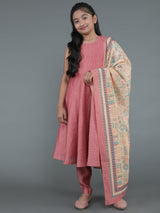Mauve Geometric Print Anarkali Pant With Dupatta