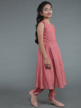 Mauve Geometric Print Anarkali Pant With Dupatta