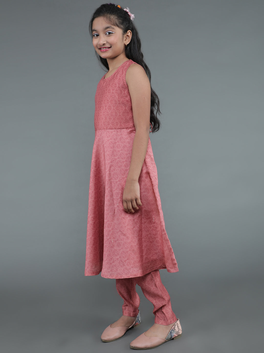 Mauve Geometric Print Anarkali Pant With Dupatta