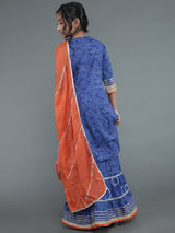Navy Blue Bandhani Print Kurta Sharara With Dupatta