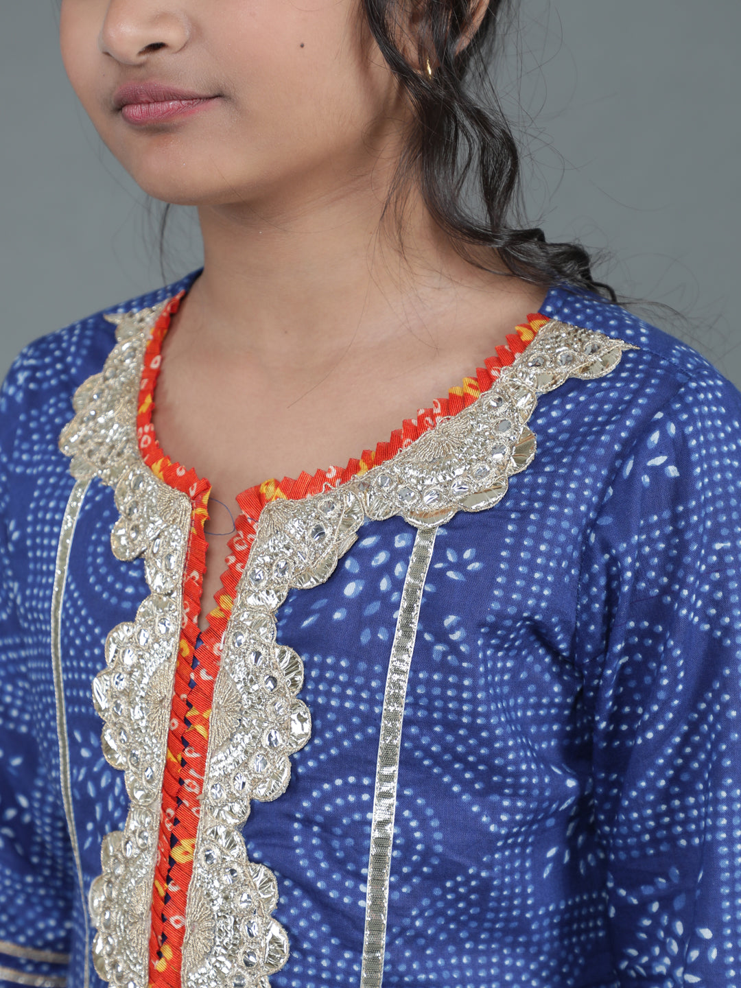 Navy Blue Bandhani Print Kurta Sharara With Dupatta