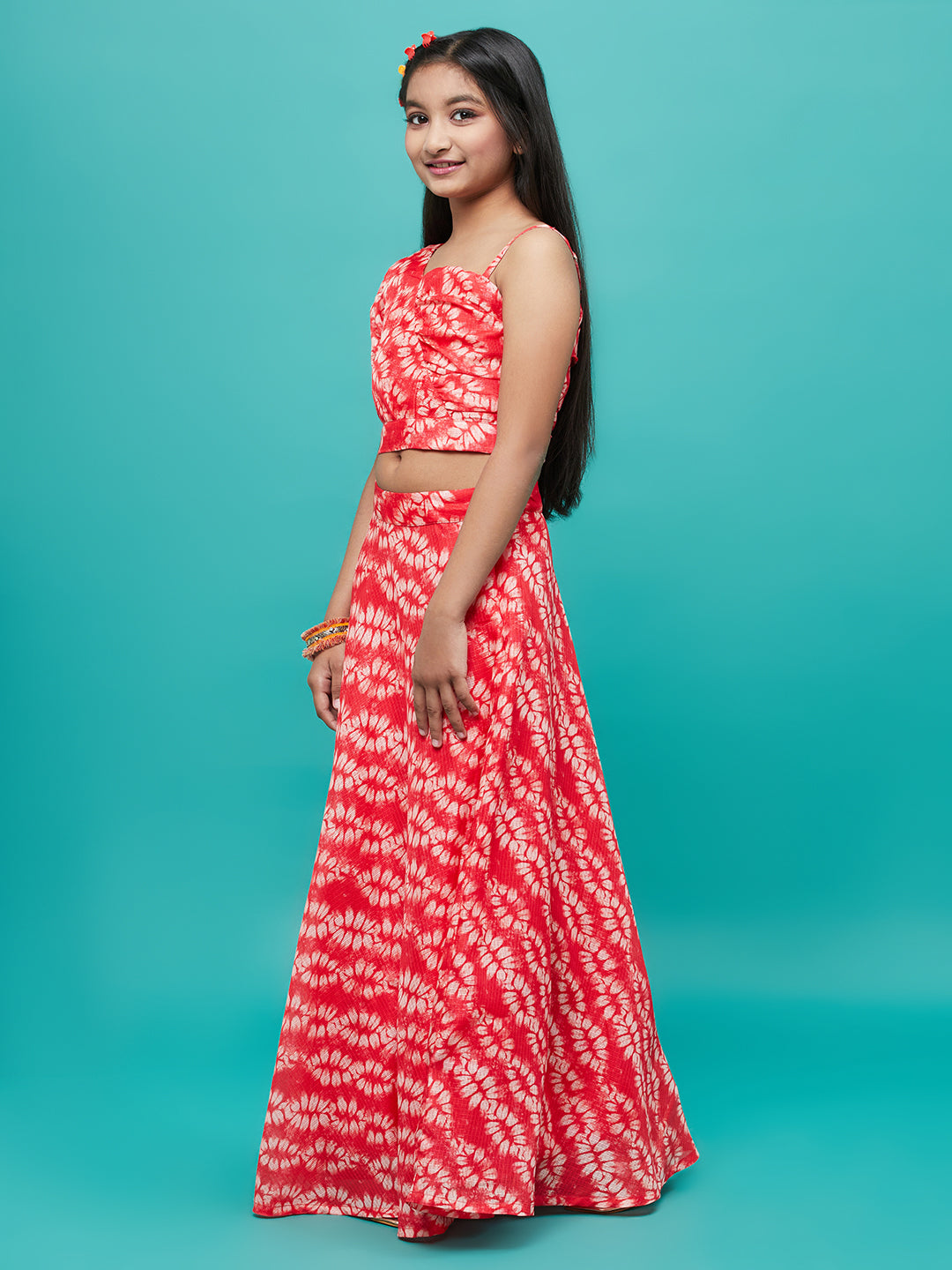 Red Printed Lehenga Choli With Dupatta