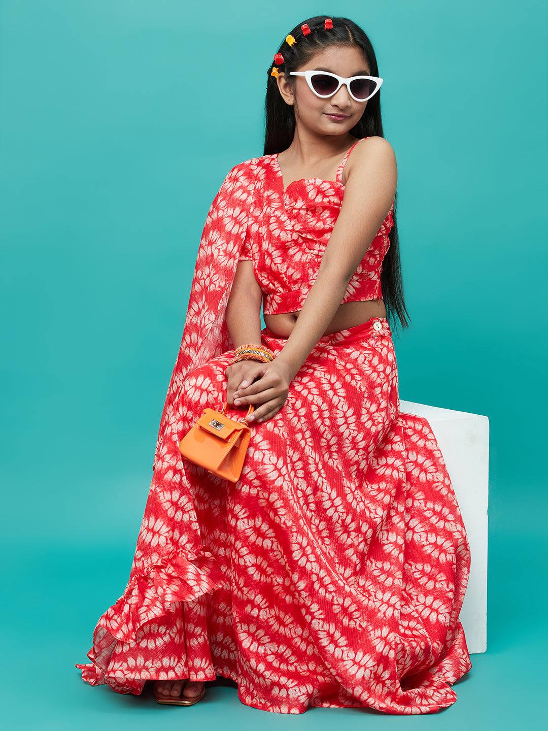 Red Printed Lehenga Choli With Dupatta