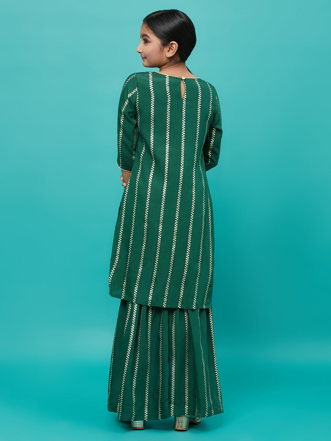 Green Striped Kurta With Sharara