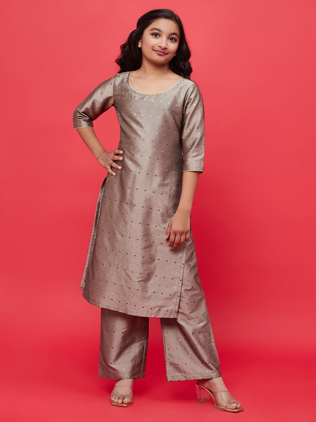 Grey Gold Butti Kurta With Palazzo - Elganza