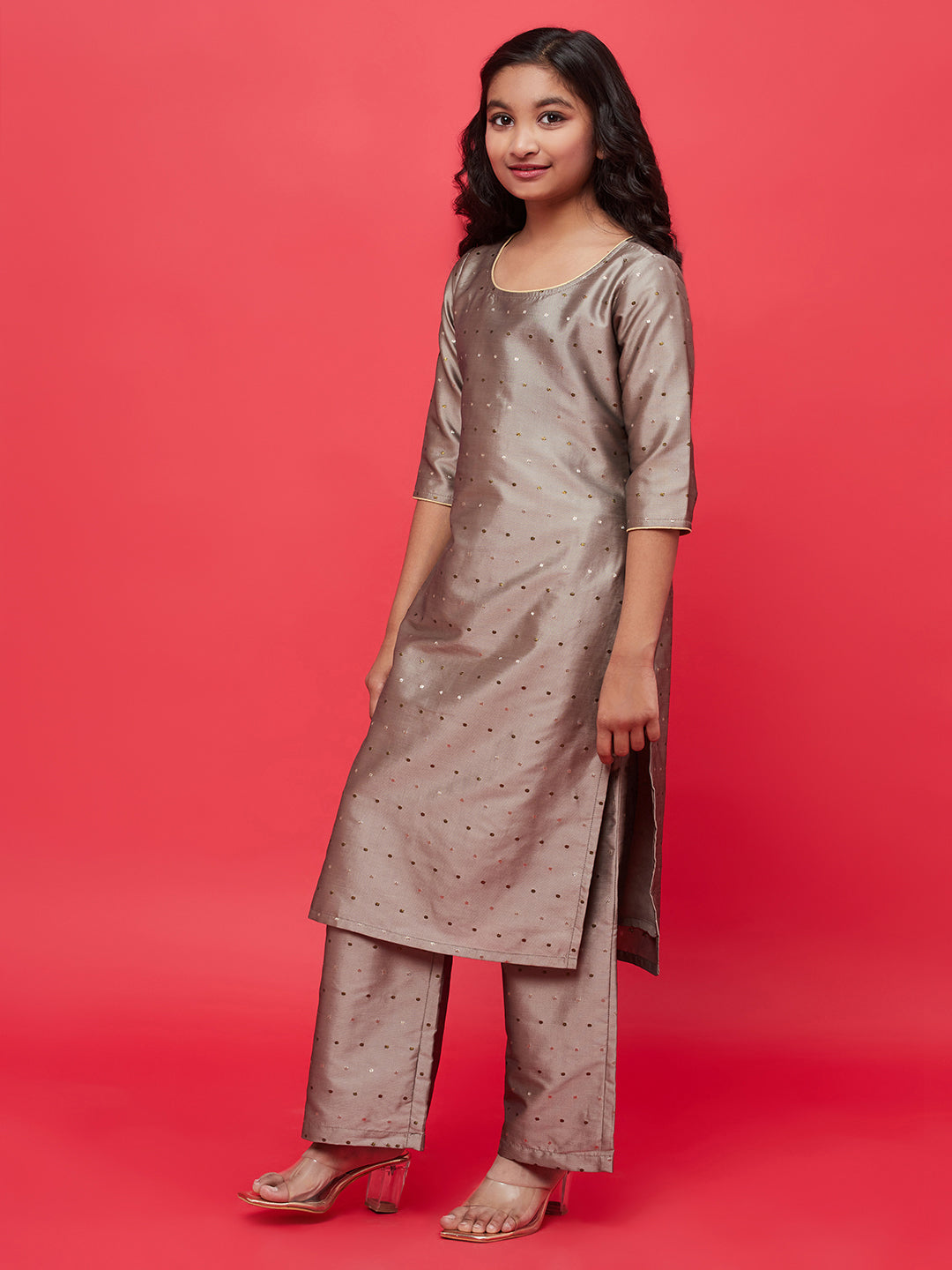 Grey Gold Butti Kurta With Palazzo - Elganza