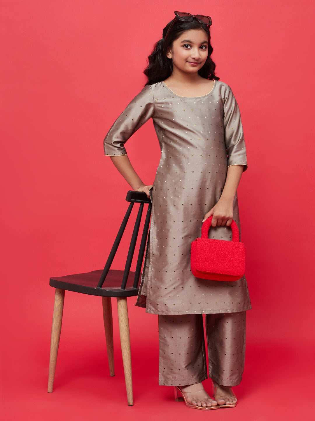 Grey Gold Butti Kurta With Palazzo - Elganza