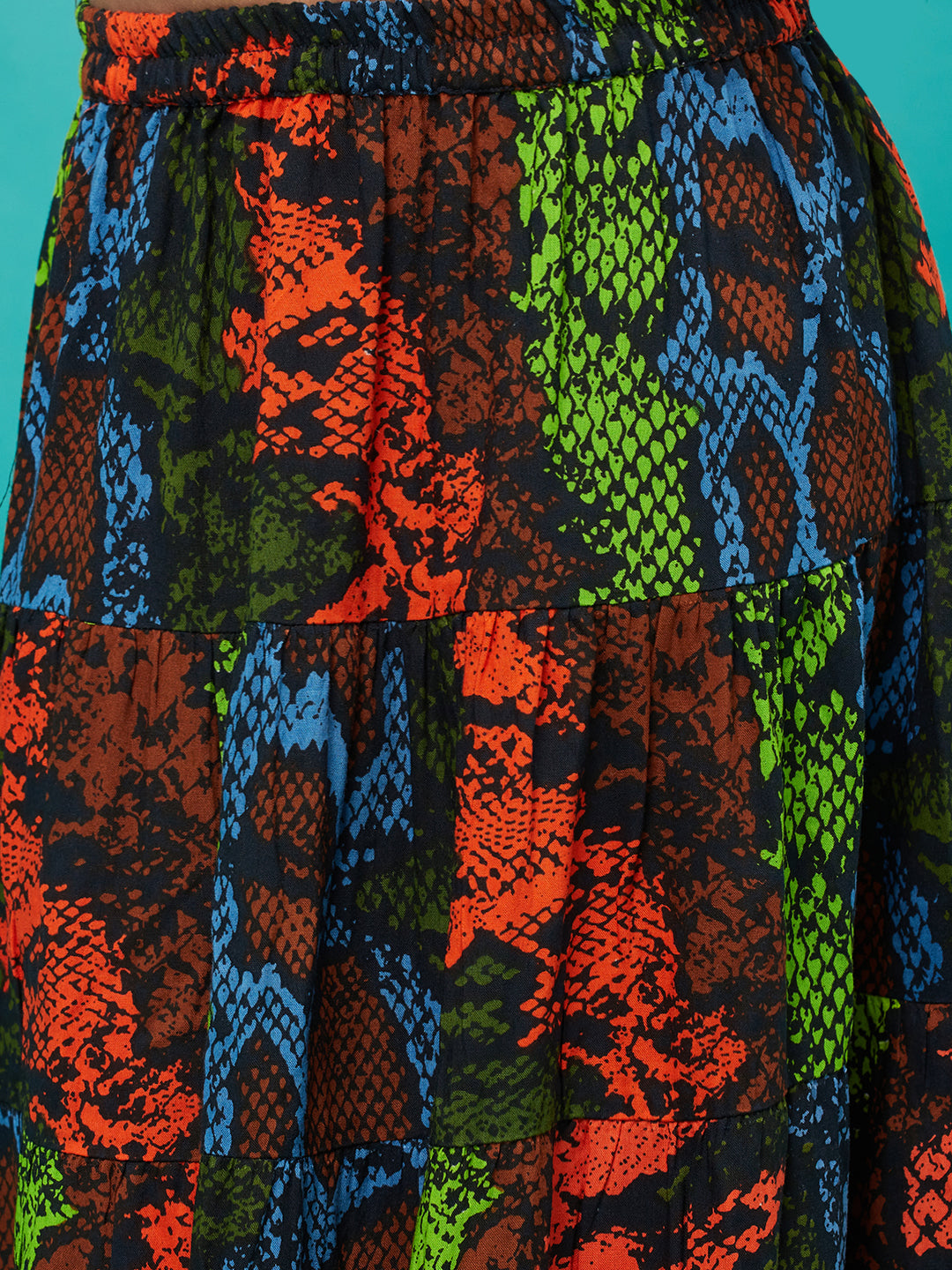 Multicolour Snake Print Lehenga Choli