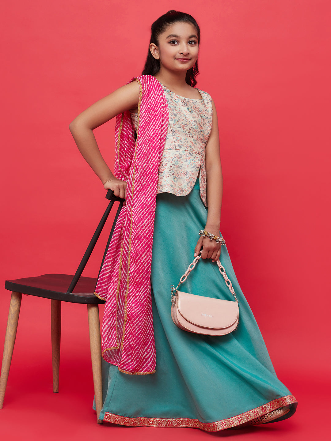 Green Printed Lehenga Choli With Dupatta
