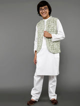 White Kurta Pant With Nehru Jacket - Elganza