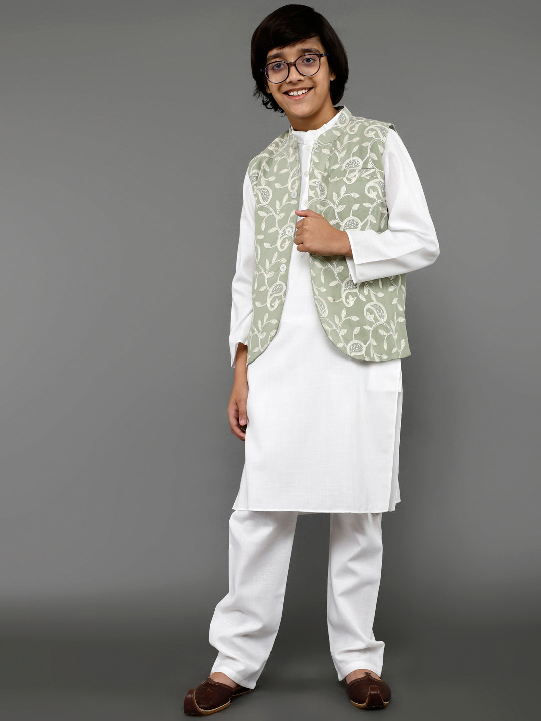 White Kurta Pant With Nehru Jacket - Elganza