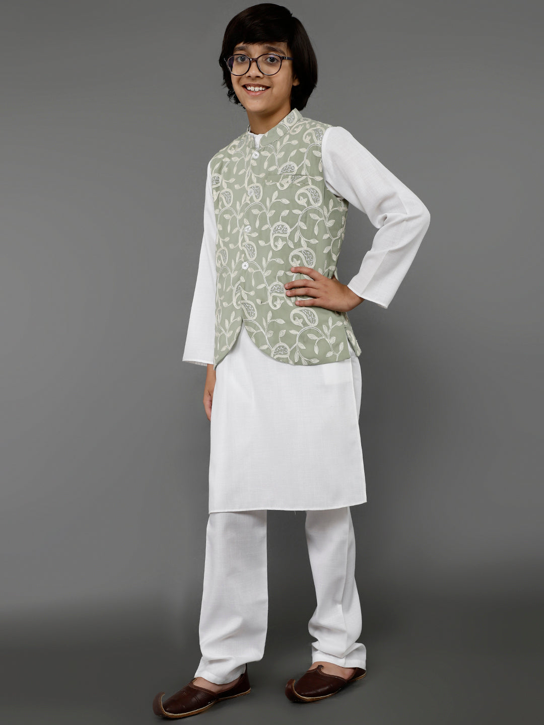 White Kurta Pant With Nehru Jacket - Elganza